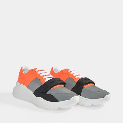 Shop Burberry | Reg L Low Multi Sneakers In Silver Grey And Orange Synthetic Fabric