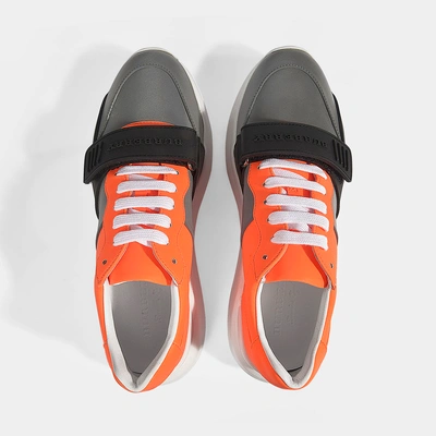 Shop Burberry | Reg L Low Multi Sneakers In Silver Grey And Orange Synthetic Fabric