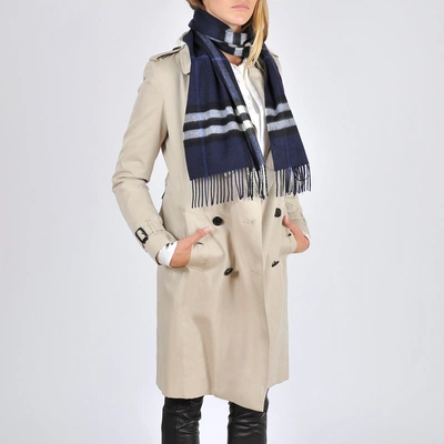 Shop Burberry Giant Icon Scarf In Indigo Blue Cashmere