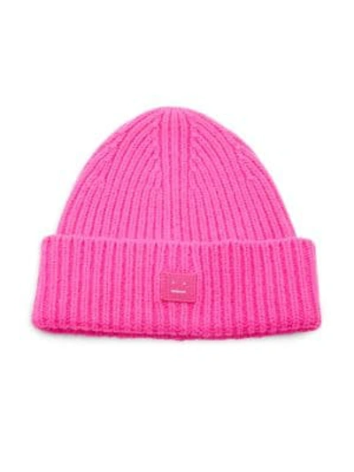 Shop Acne Studios Pansy N Face Wool-blend Beanie In Bright Pink