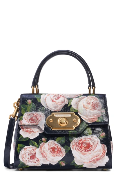 Shop Dolce & Gabbana Mini Welcome Floral Print Leather Satchel - Black In Nero/ Rose