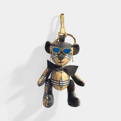 Shop Burberry | Thomas Bear Mini Check Bag Charm In Black And Antique Yellow Cashmere