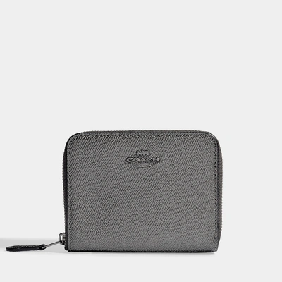 Shop Coach | Metallic Small Zip Around Wallet In Platinum Calfskin