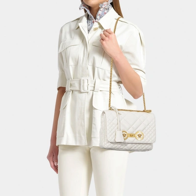 Shop Versace | Medium Icon Shoulder Bag In Off White Quilted Lamb Leather