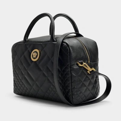 Shop Versace Bowling Bag In Black Quilted Lamb Leather