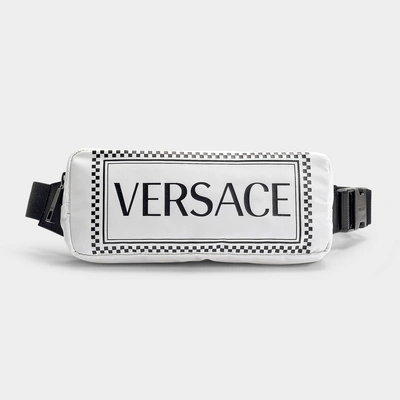 Shop Versace | Logo Belt Bag In White And Black Nylon