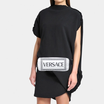 Shop Versace | Logo Belt Bag In White And Black Nylon