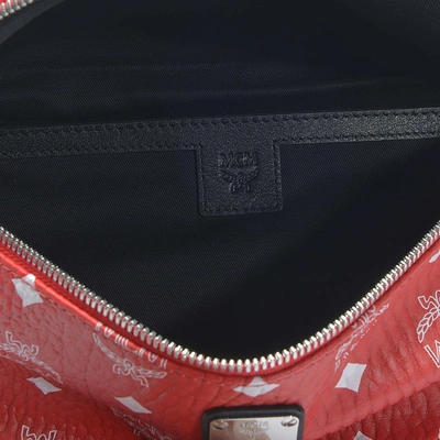 Shop Mcm Fursten White Logo Visetos Medium Belt Bag In White Logo Viva Red Coated Canvas