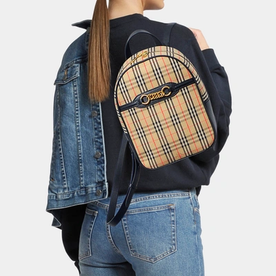 Shop Burberry | The Link Backpack In Vintage Check Cotton And Black Leather