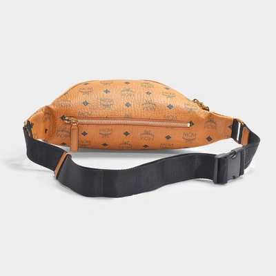 Shop Mcm Fursten Visetos Medium Belt Bag In Cognac Coated Canvas