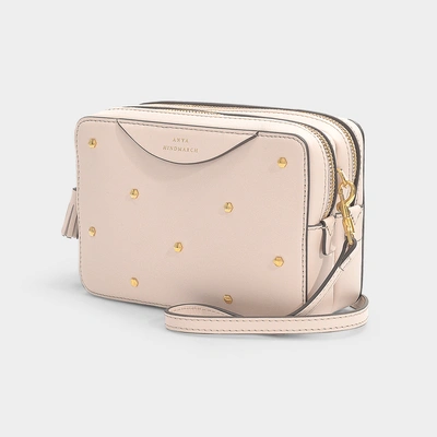 Shop Anya Hindmarch Double Zip Wallet On Strap Hexagon Studs In Light Rose Circus Leather