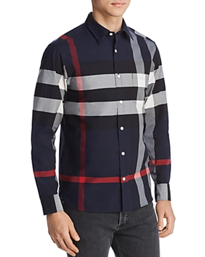 Shop Burberry Windsor Check-pattern Classic Fit Shirt In Navy