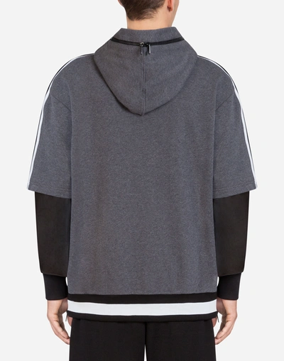 Shop Dolce & Gabbana Cotton Hoodie With Branded Bands In Grey