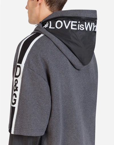 Shop Dolce & Gabbana Cotton Hoodie With Branded Bands In Grey