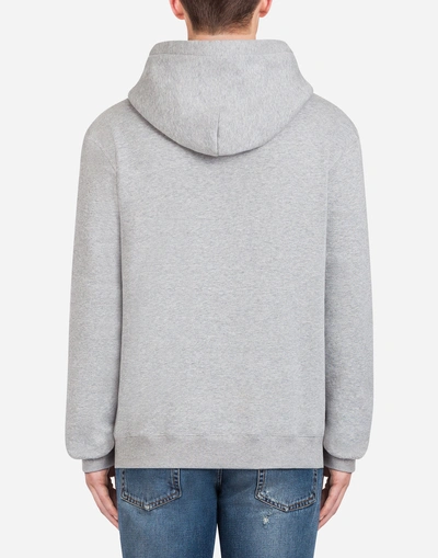 Shop Dolce & Gabbana Cotton Sweatshirt With Patches And Hood In Gray