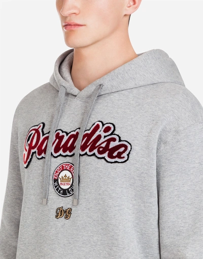 Shop Dolce & Gabbana Cotton Sweatshirt With Patches And Hood In Gray