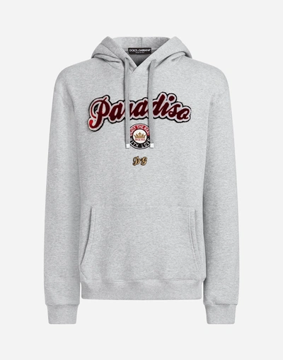 Shop Dolce & Gabbana Cotton Sweatshirt With Patches And Hood In Gray