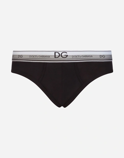 Shop Dolce & Gabbana Stretch Cotton Midi Briefs In Black