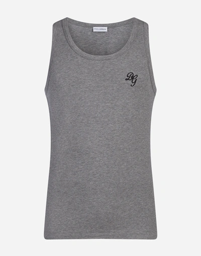 Shop Dolce & Gabbana Stretch Cotton Tank Top In Gray