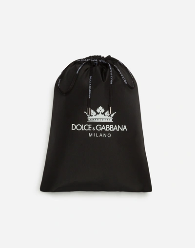 Shop Dolce & Gabbana Swimming Briefs With Crown Print And Pouch Bag In Black