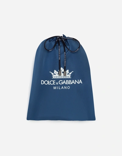 Shop Dolce & Gabbana Short Swimming Trunks With Crown Print With Pouch Bag In Light Blue