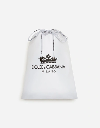 Shop Dolce & Gabbana Short Swimming Trunks With Crown Print With Pouch Bag In White