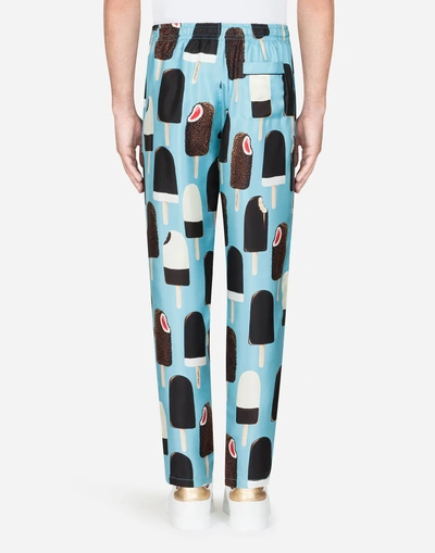 Shop Dolce & Gabbana Printed Silk Pajama Pants In Light Blue