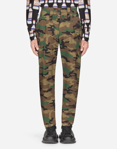 Shop Dolce & Gabbana Camouflage Cotton Pants In Multi-colored