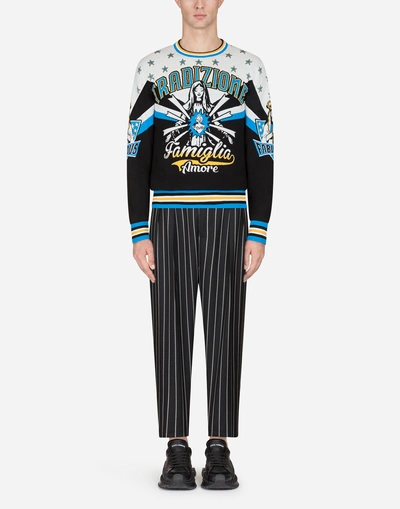 Shop Dolce & Gabbana Pinstripe Stretch Wool Pants In Multi-colored