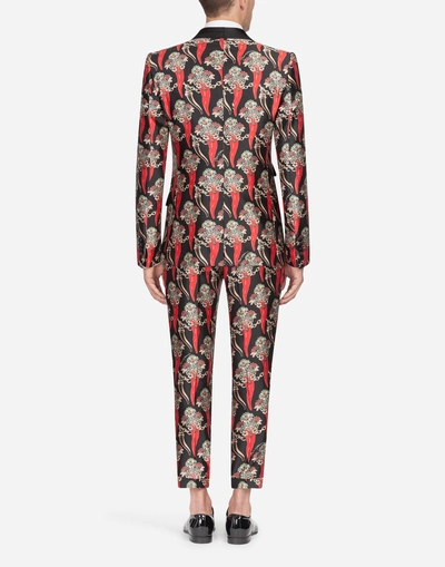 Shop Dolce & Gabbana Casinò Tuxedo Suit In Printed Silk Mikado In Multi-colored