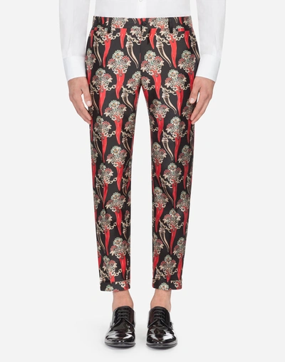 Shop Dolce & Gabbana Casinò Tuxedo Suit In Printed Silk Mikado In Multi-colored