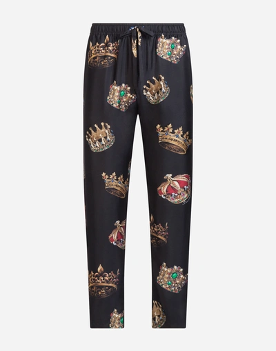 Shop Dolce & Gabbana Pajama Pants In Printed Silk In Black