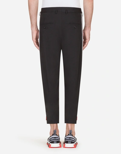 Shop Dolce & Gabbana Trousers In Cotton With Side Stripes In Black