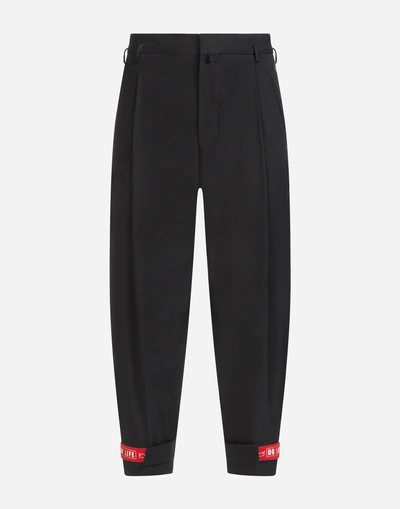 Shop Dolce & Gabbana Trousers In Cotton With Side Stripes In Black