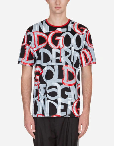 Shop Dolce & Gabbana T-shirt In Cotton With Graffiti Print In Black