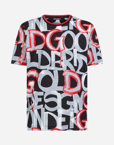 Shop Dolce & Gabbana T-shirt In Cotton With Graffiti Print In Black