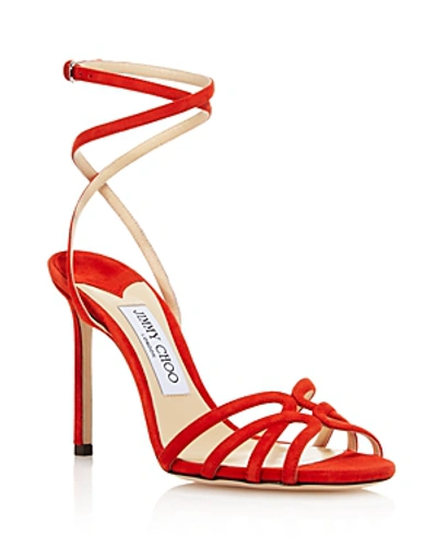 Shop Jimmy Choo Women's Mimi 100 High-heel Sandals In Chilli Suede