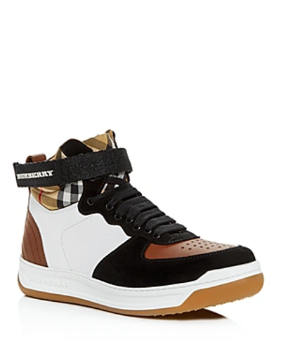 Shop Burberry Women's Dennis Vintage Check High-top Trainers In Camel
