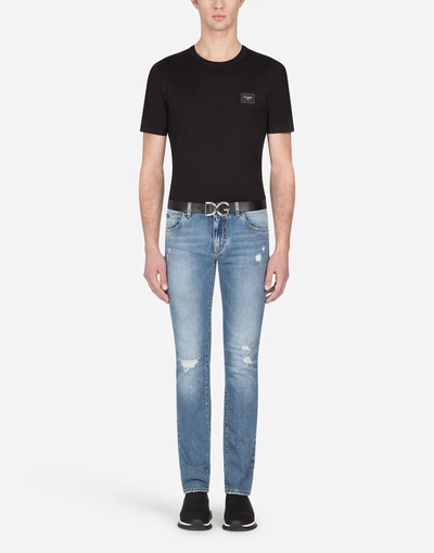 Shop Dolce & Gabbana Skinny Fit Stretch Jeans In Blue