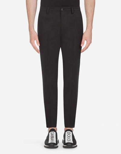 Shop Dolce & Gabbana Cotton Pants With Side Stripes In Black