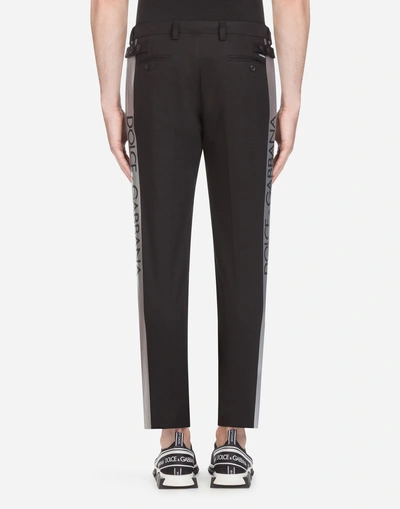 Shop Dolce & Gabbana Cotton Pants With Side Stripes In Black
