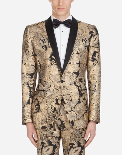 Shop Dolce & Gabbana Tuxedo Blazer In Lurex Jacquard In Gold