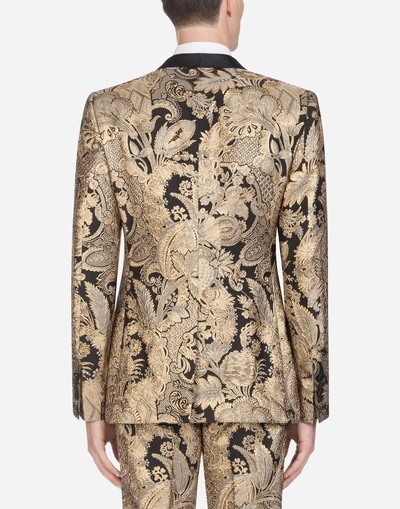 Shop Dolce & Gabbana Tuxedo Blazer In Lurex Jacquard In Gold