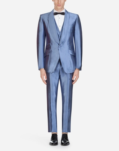 Shop Dolce & Gabbana Sicilia Suit In Mikado Silk In Azure