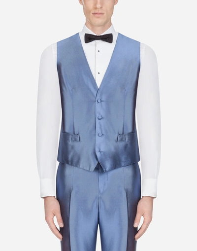 Shop Dolce & Gabbana Sicilia Suit In Mikado Silk In Azure