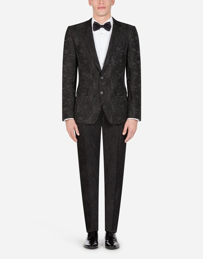 Shop Dolce & Gabbana Martini Suit In Floral Jacquard In Black