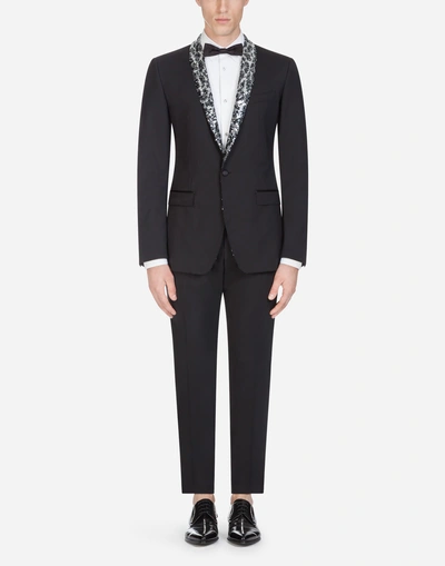 Shop Dolce & Gabbana Martini Tuxedo Suit In Stretch Wool In Black