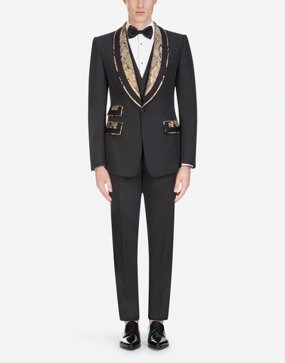 Shop Dolce & Gabbana Casino Tuxedo Suit In Micro Design Jacquard In Black