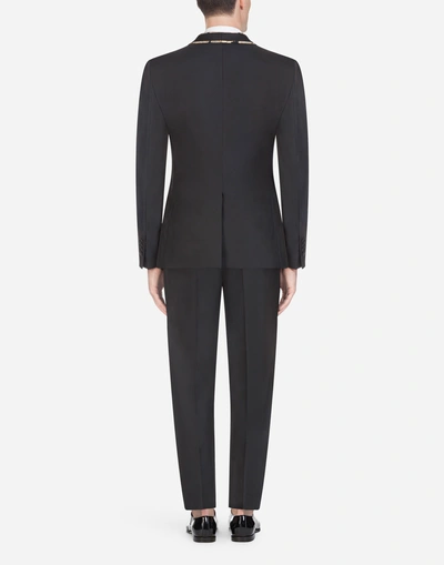 Shop Dolce & Gabbana Casino Tuxedo Suit In Micro Design Jacquard In Black