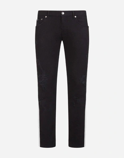 Shop Dolce & Gabbana Skinny Fit Stretch Jeans With Side Bands In Black